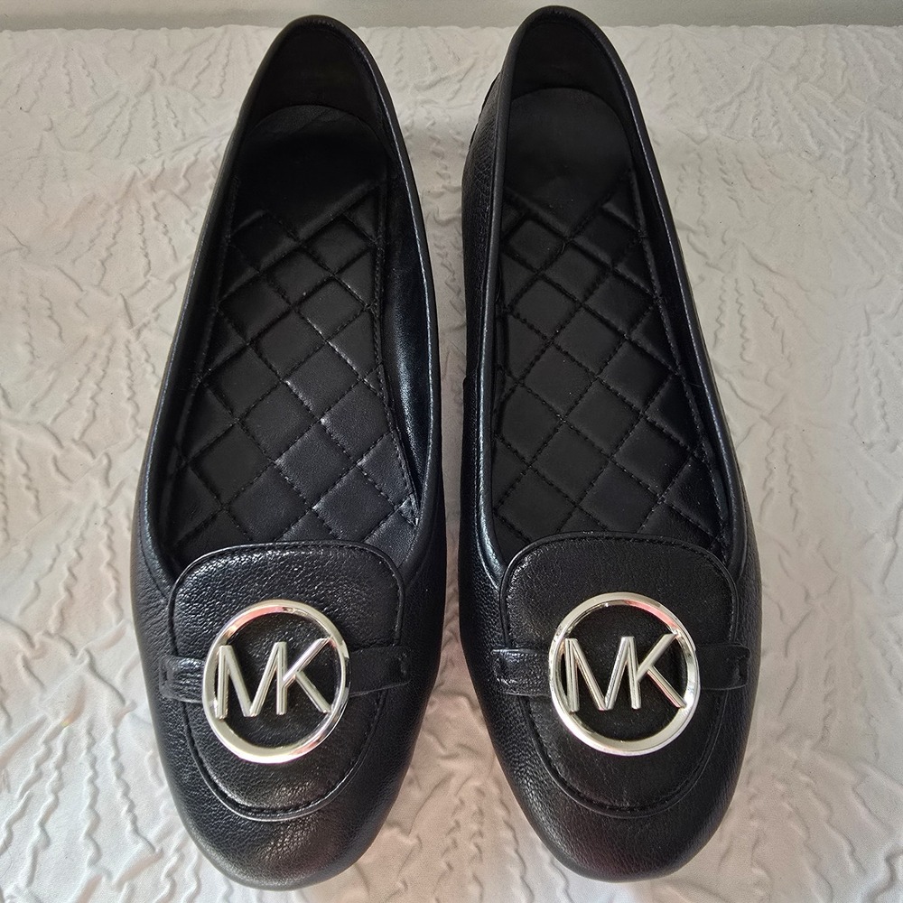 Michael Kors Womens Black Leather Lillie Ballet Flats Size 9.5 Quilted ME18L‎